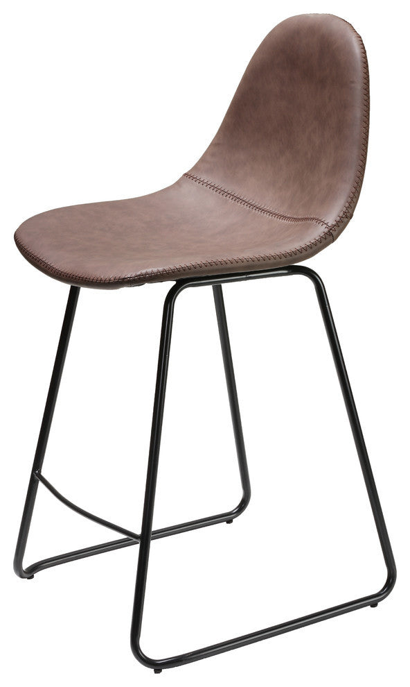 Cortesi Home Gavin Counterstool In Faux Brown Leather, Set Of 2