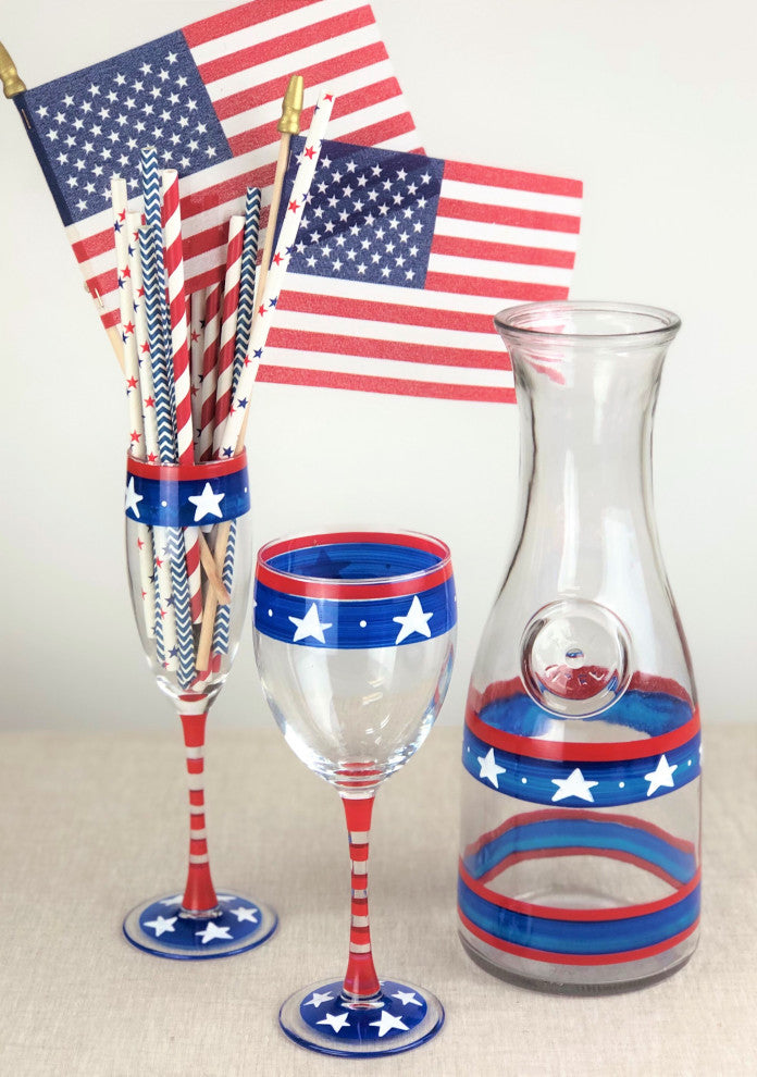 Stars and Stripes Wine Glass Patriotic Collection, Set of 2