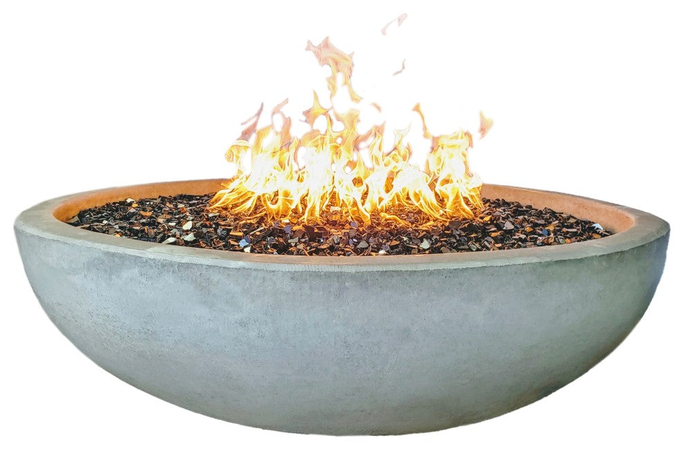 48" Concrete Fire Pit Bowl, Crushed Black Lava Filling, Natural Gas