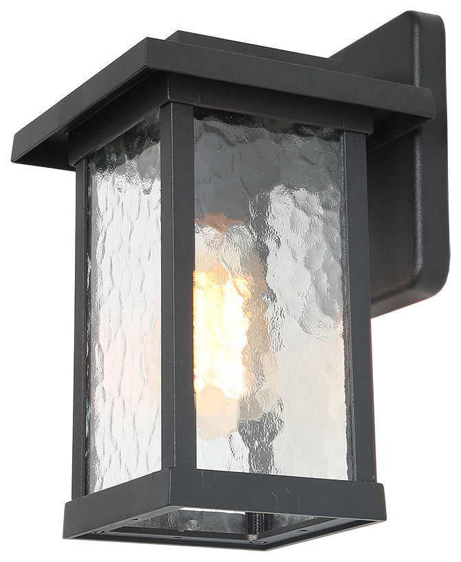 LNC 11-in Matte Black Water Proof Square Wall Sconce, Texutred Glass