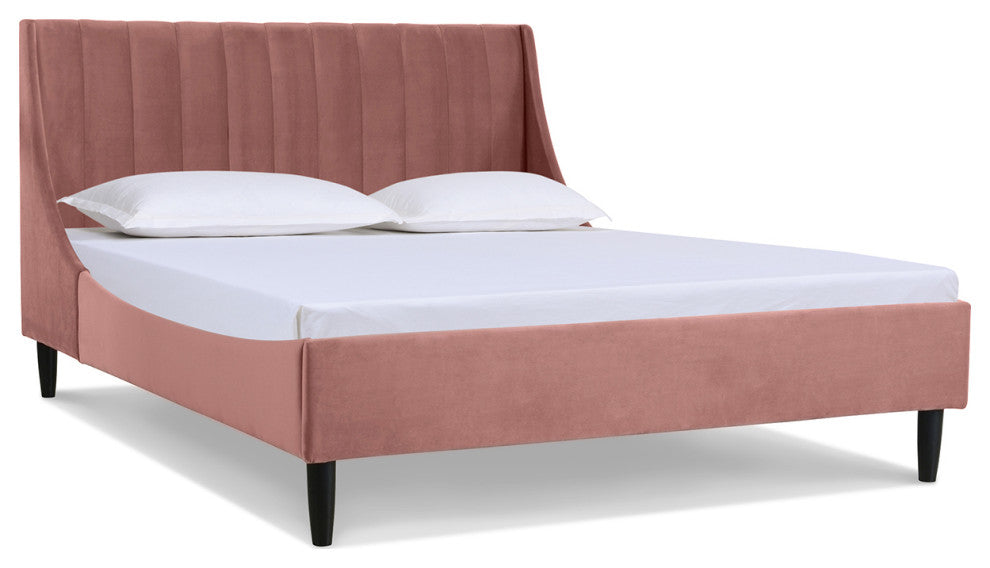 Aspen Modern Vertical Tufted Upholstered Platform Bed, Ash Rose Velvet, Queen
