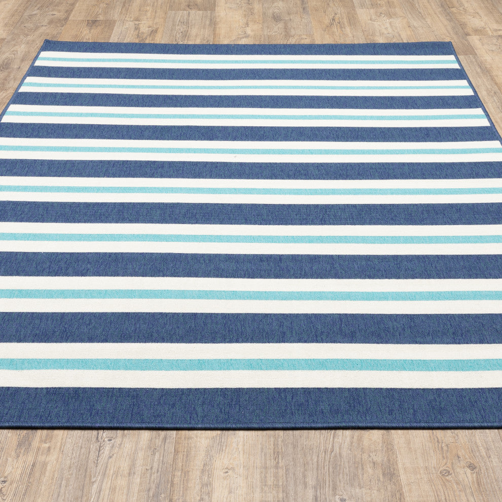Madelina Stripe Blue and Ivory Indoor or Outdoor Area Rug, 5'3"x7'6"