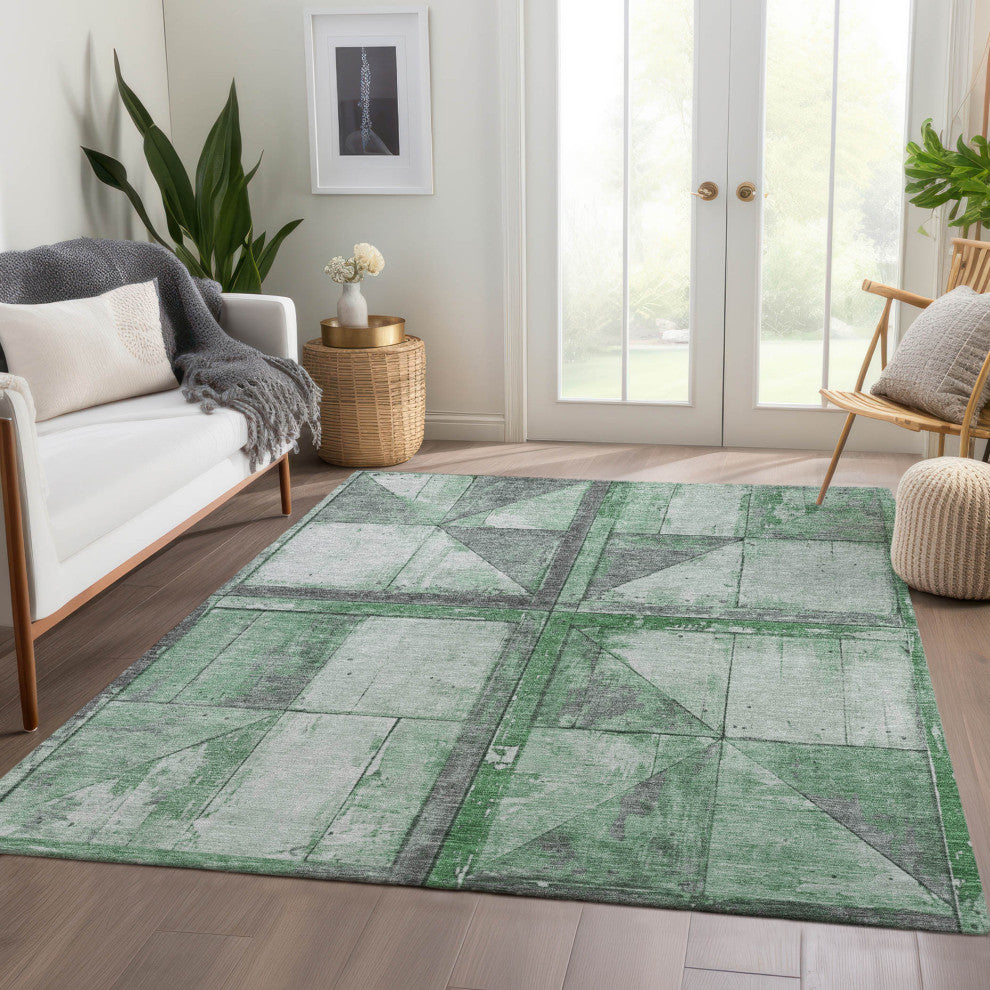 Machine Washable Indoor/Outdoor Chantille ACN1875 Green 9' x 12' Rug