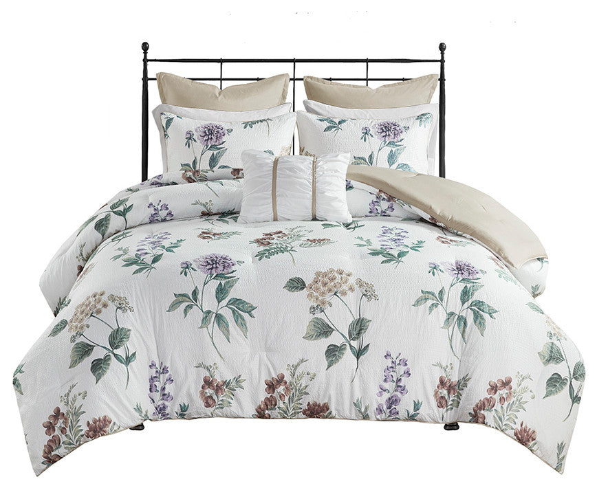 Madison Park Zennia 7 Piece Printed Seersucker Comforter Set With Throw Blanket