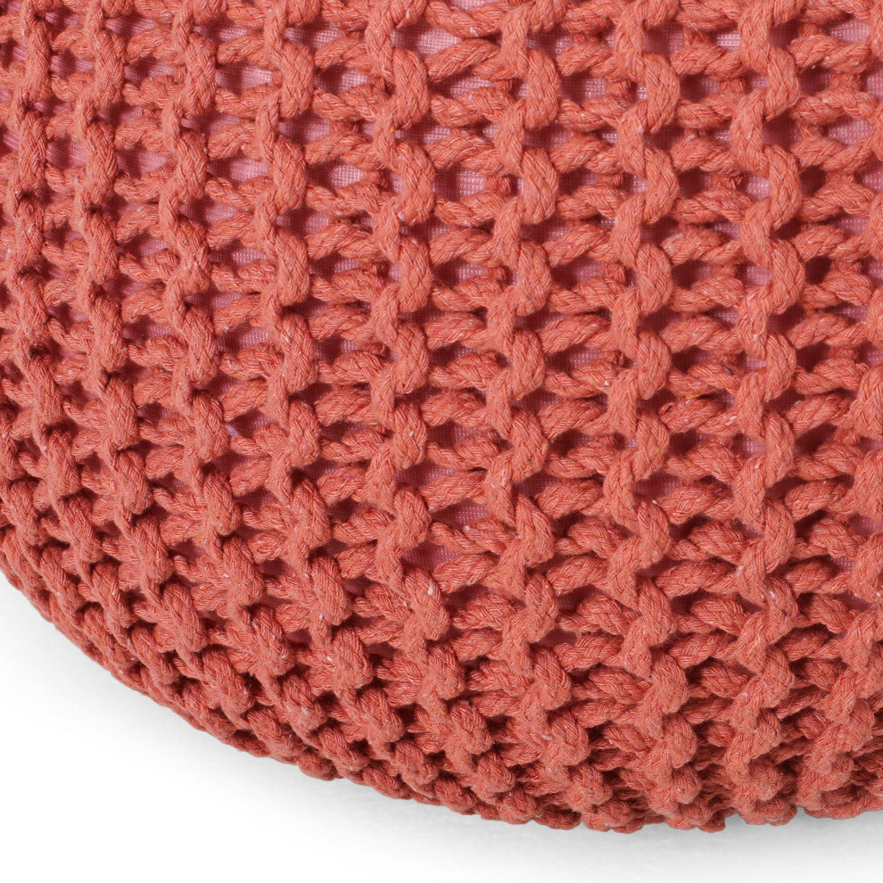 GDF Studio Poona Hand Knitted Artisan Pouf, Coral