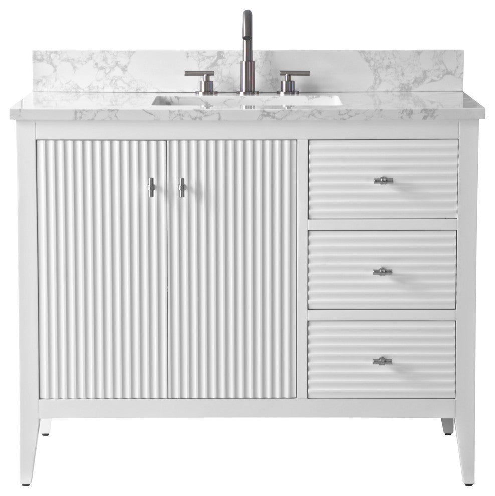 Vanity Art Freestanding Vanity, White, 42", Single Sink, Brushed Nickel