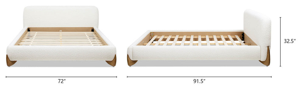 Alpine Sherpa Modern Platform Bed, Ivory White Boucle, Queen