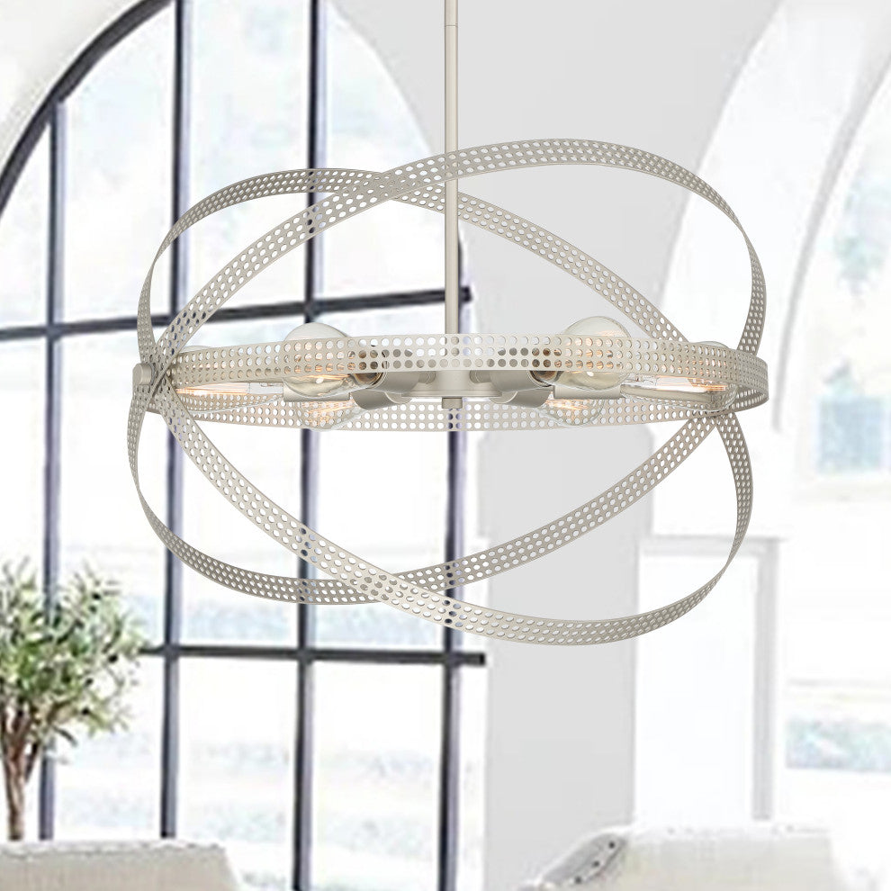 6-Light Unique Globe Pendant, Antique Silver
