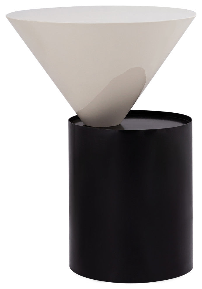 Damon White Metal Top End Table, Matte Black Base