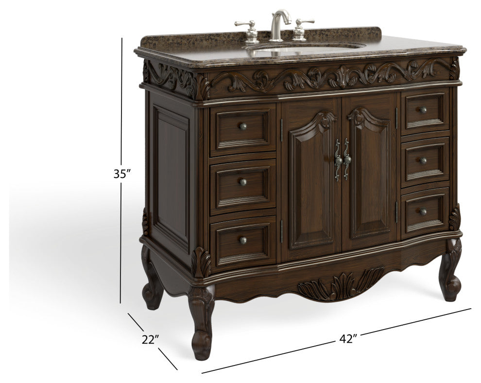 The Agnes Bathroom Vanity, Brown, 42", Single Sink, Freestanding