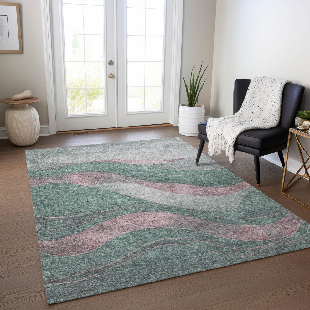 Machine Washable Indoor/Outdoor Chantille ACN1892 Sage 3' x 5' Rug