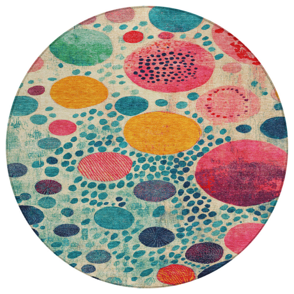 Machine Washable Indoor/Outdoor Chantille ACN1895 Teal 8' x 8' Round Rug