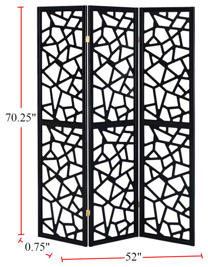 3 Panel Intricate Mosaic Screen, Black