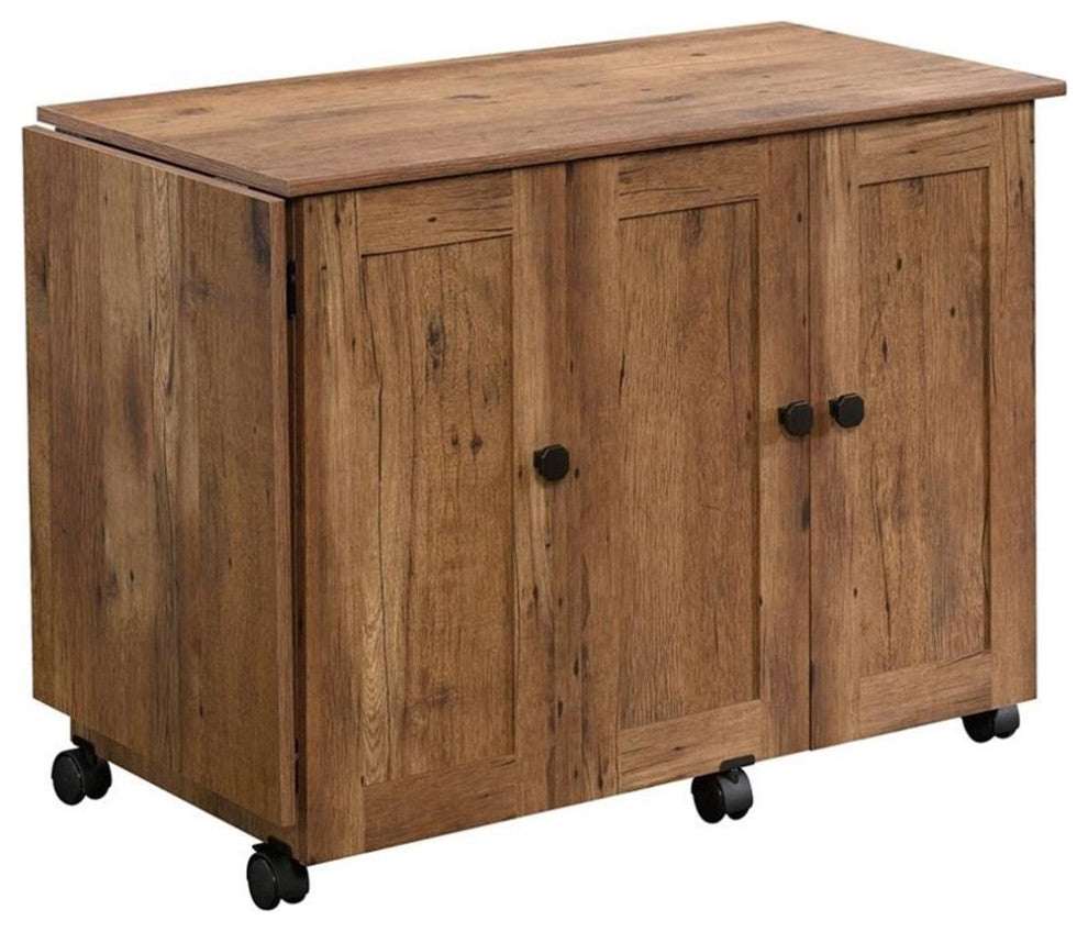 Sauder Engineered Wood Sewing Craft Cart in Vintage Oak Finish