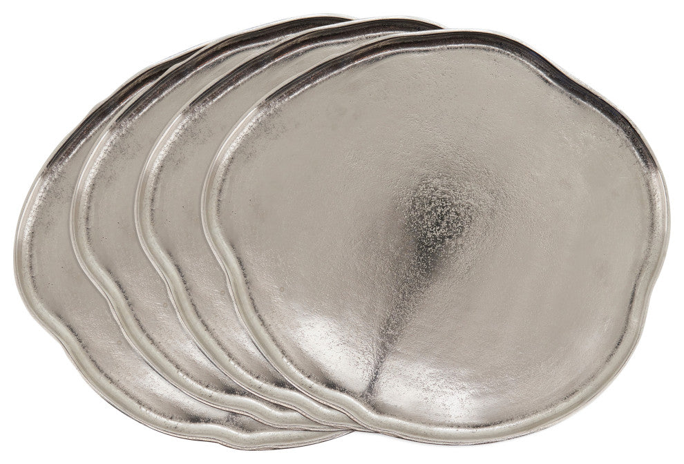 Charger Plates With Organic Shape, Set of 4, Silver