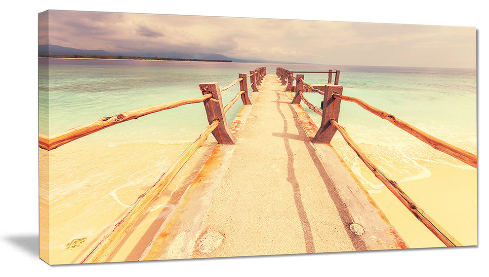 "Large Wooden Pier At Gili Island" Sea Bridge Canvas Wall Artwork, 40"x20"