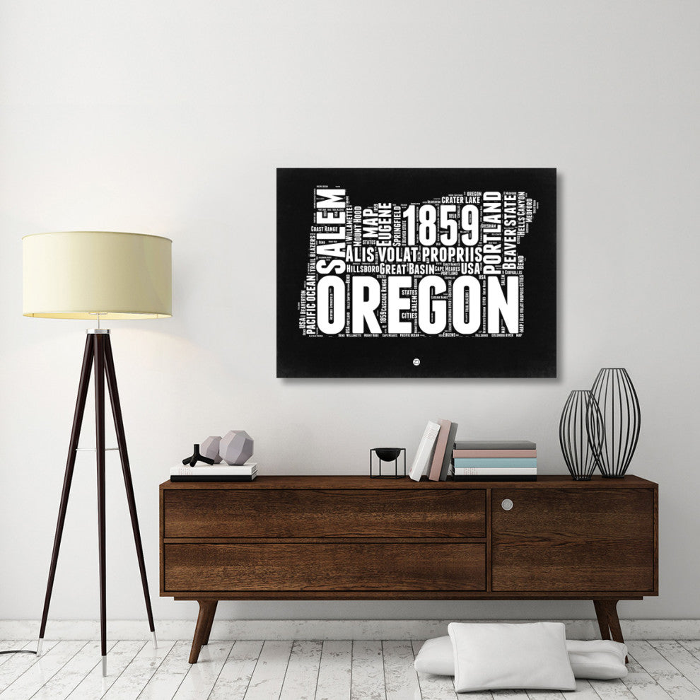 "Oregon Black and White Map" Fine Art Print