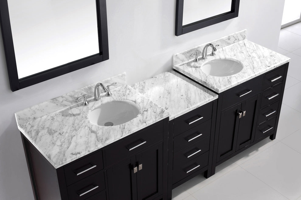 Caroline Parkway 93" Double Bathroom Vanity Set Espresso, Marble Top