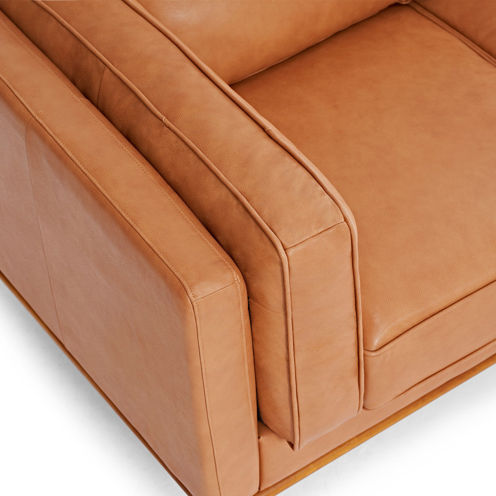 Valencia Artisan Modern Top Grain Nappa 11000 Leather Loveseat Sofa, Cognac