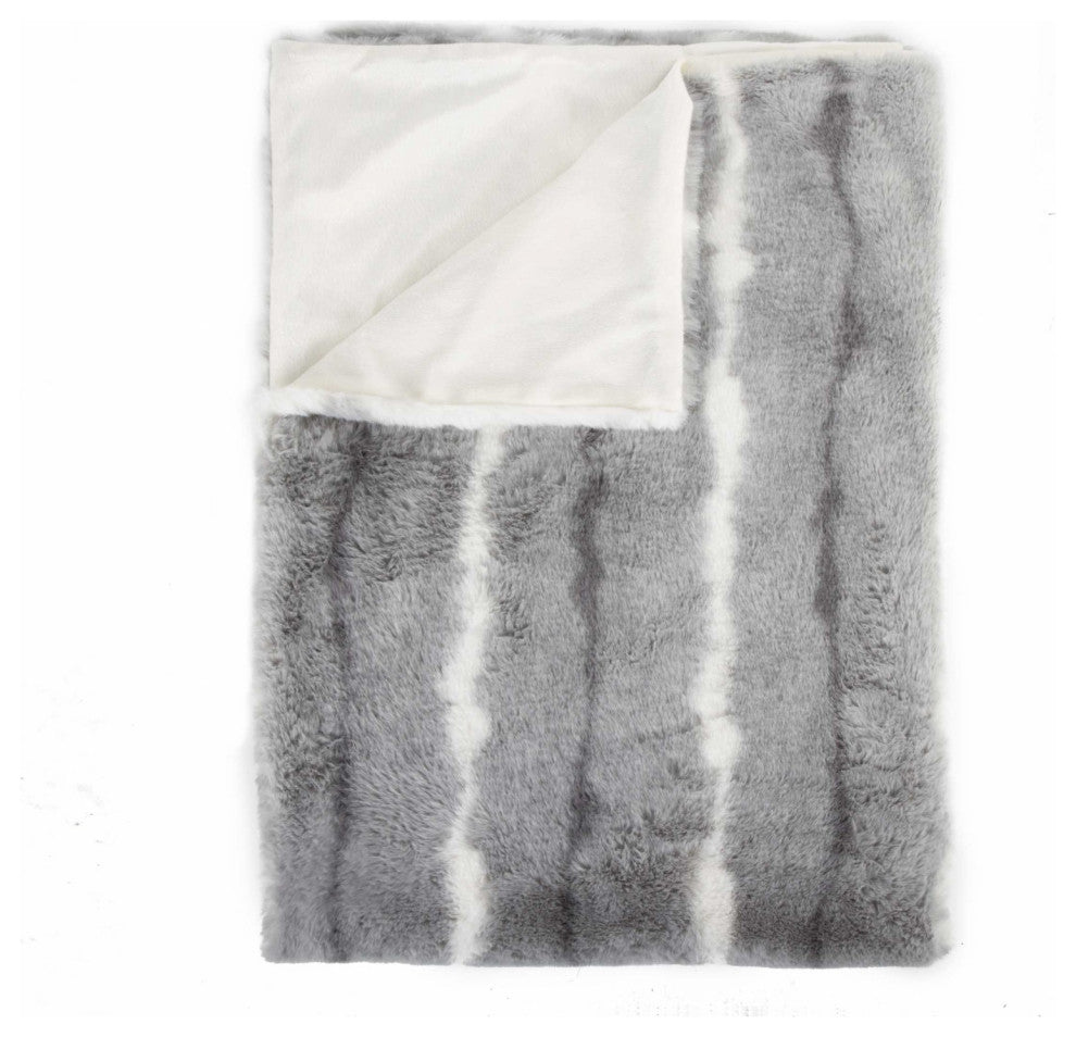 50" X 70" Gray and White Faux Fur Striped Plush Throw Blanket