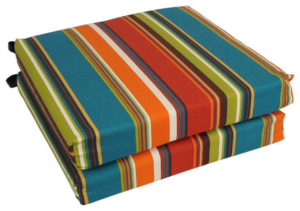 20"X19" Patterned Outdoor Spun Polyester Chair Cushions, Set of 2, Westport Teal