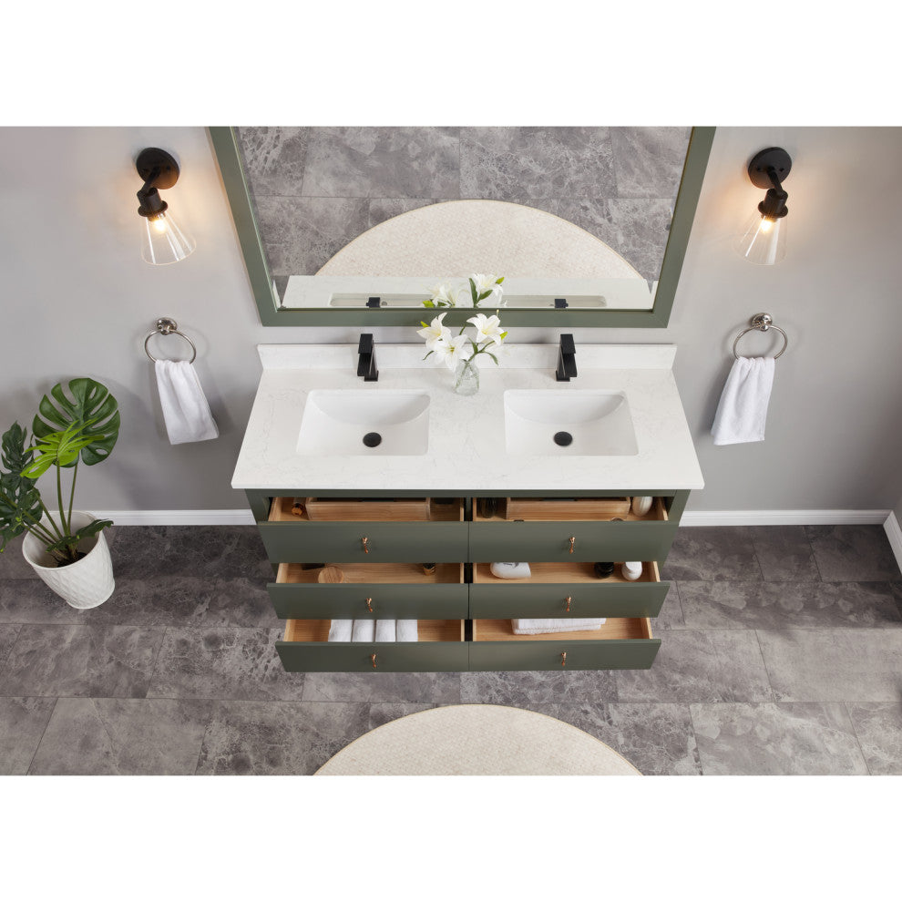 Vanity With Mirror, Sconce and Faucet Included, Pewter Green, 60"