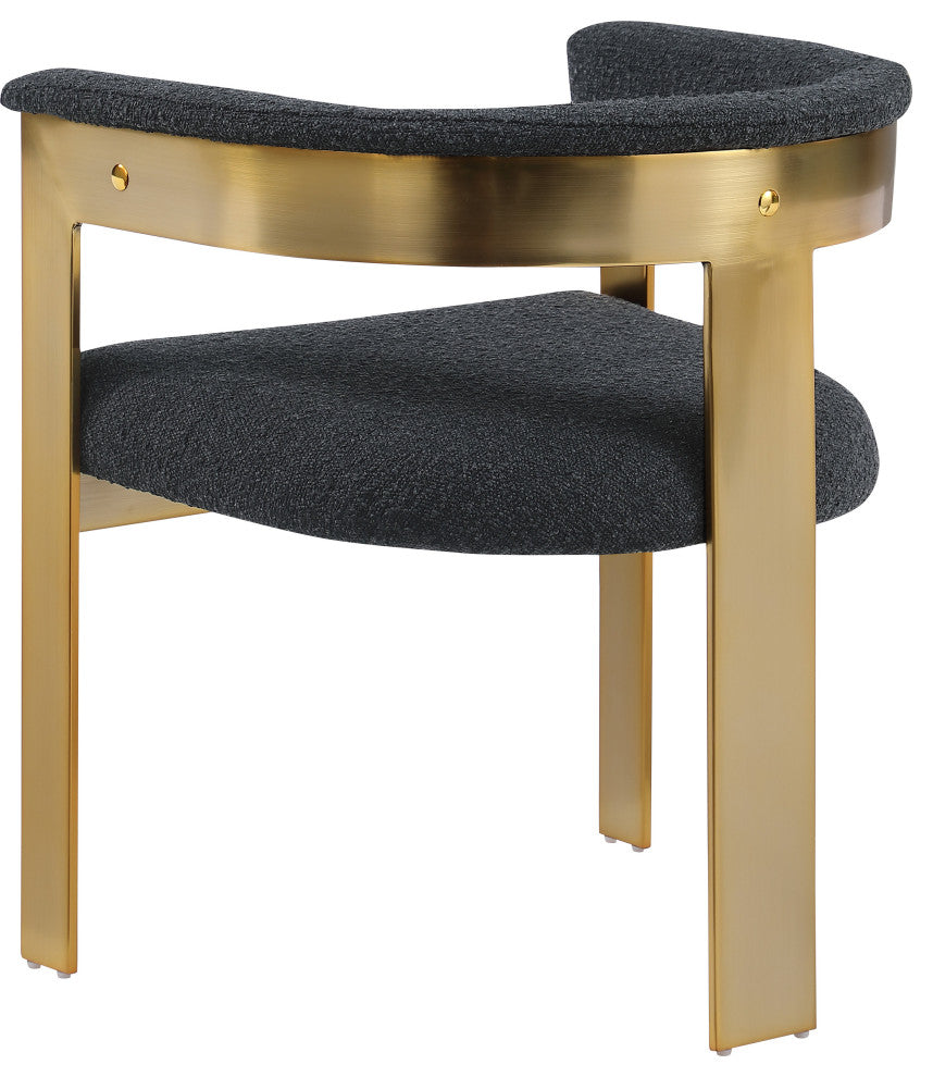 Romeo Upholstered Dining Chair, Set of 2, Black, Boucle Fabric, Brushed Gold