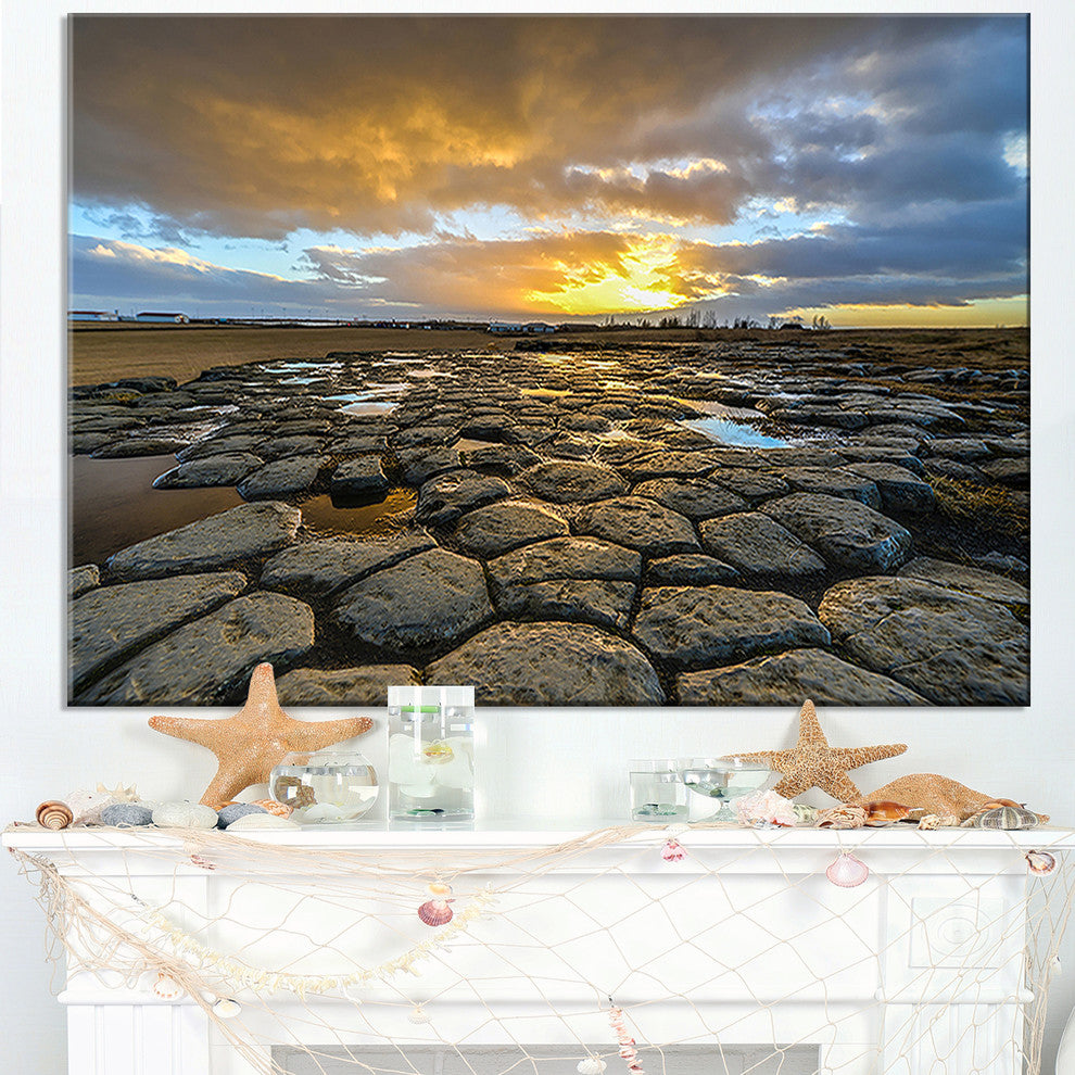 "Kirkjugolf Church Floor At Sunrise" Seashore Canvas Wall Art, 40"x30"