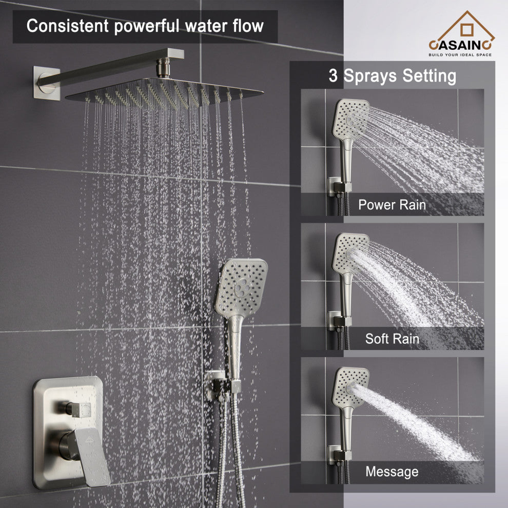 9inch Shower System Brushed Nickel Dual Head Waterfall Shower Bar System, Brushed Nickle