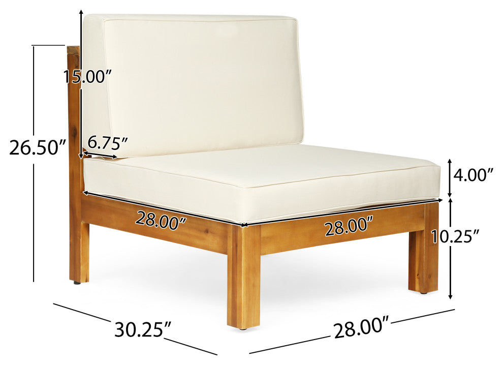 Isabella Outdoor 9 Seater Acacia Wood Sectional Sofa Set, Beige