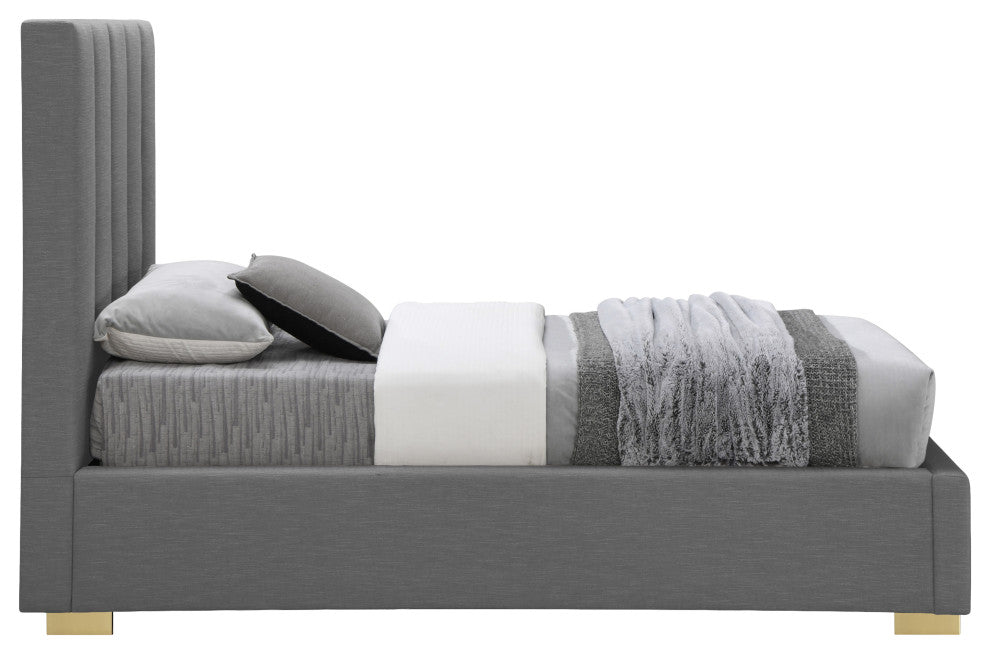 Pierce Linen Textured Fabric Upholstered Bed, Gray, Twin