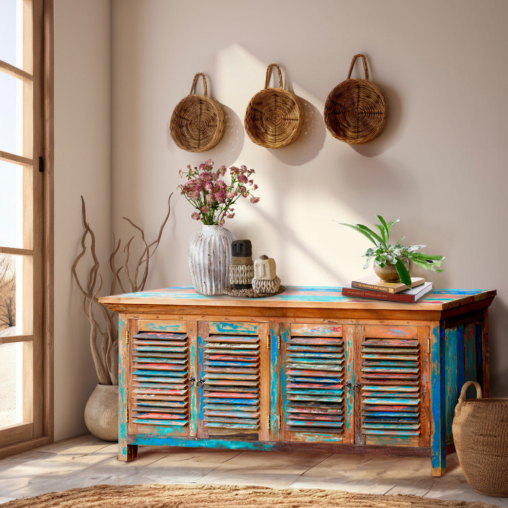 Chest / Media Center with 4 Doors made from Recycled Teak Wood Boats