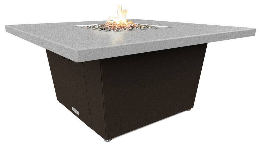 Square Fire Pit Table, 44x44, Chat Height, Natural Gas, Hilltop Grey Top, Bronze