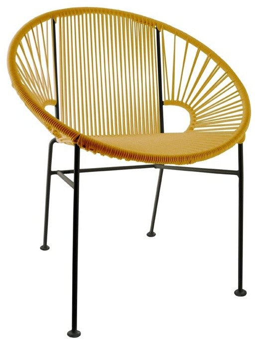 Concha Indoor/Outdoor Handmade Dining Chair, Caramel Weave, Black Frame