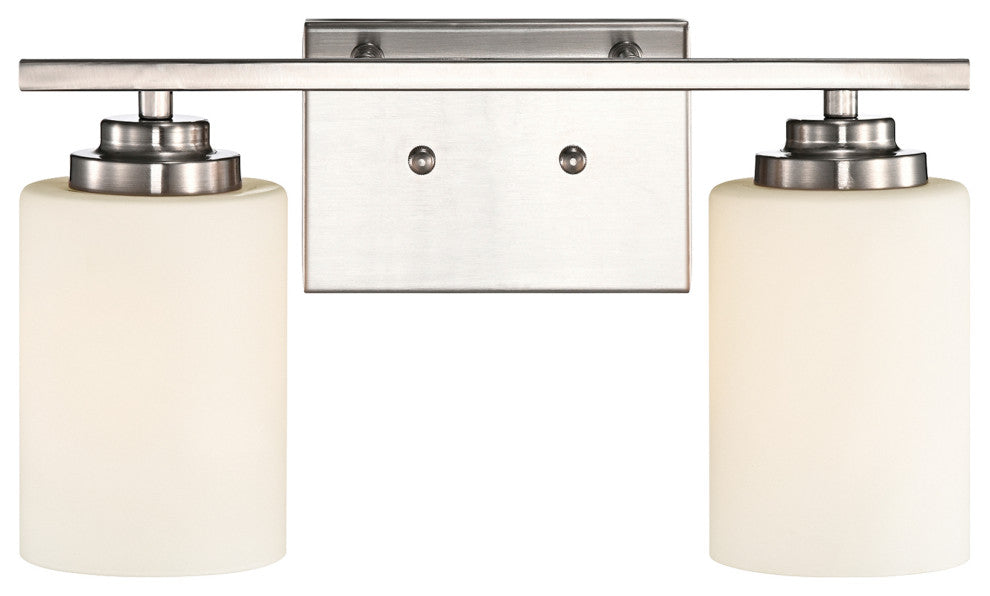 2-Light Brushed Nickel Vanity Lights With White Etched Glass Shades