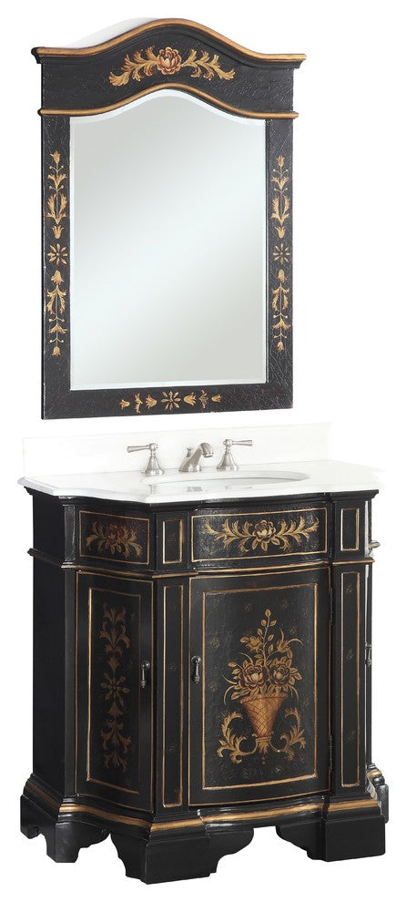 35" Black Crossfield Bathroom Sink Vanity With Matching Mirror