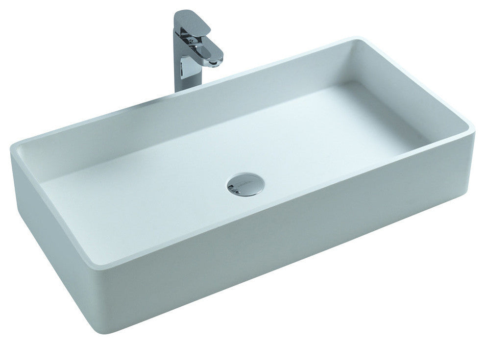 ADM Large Rectangular Stone Resin Countertop Sink, White, 32", Matte White