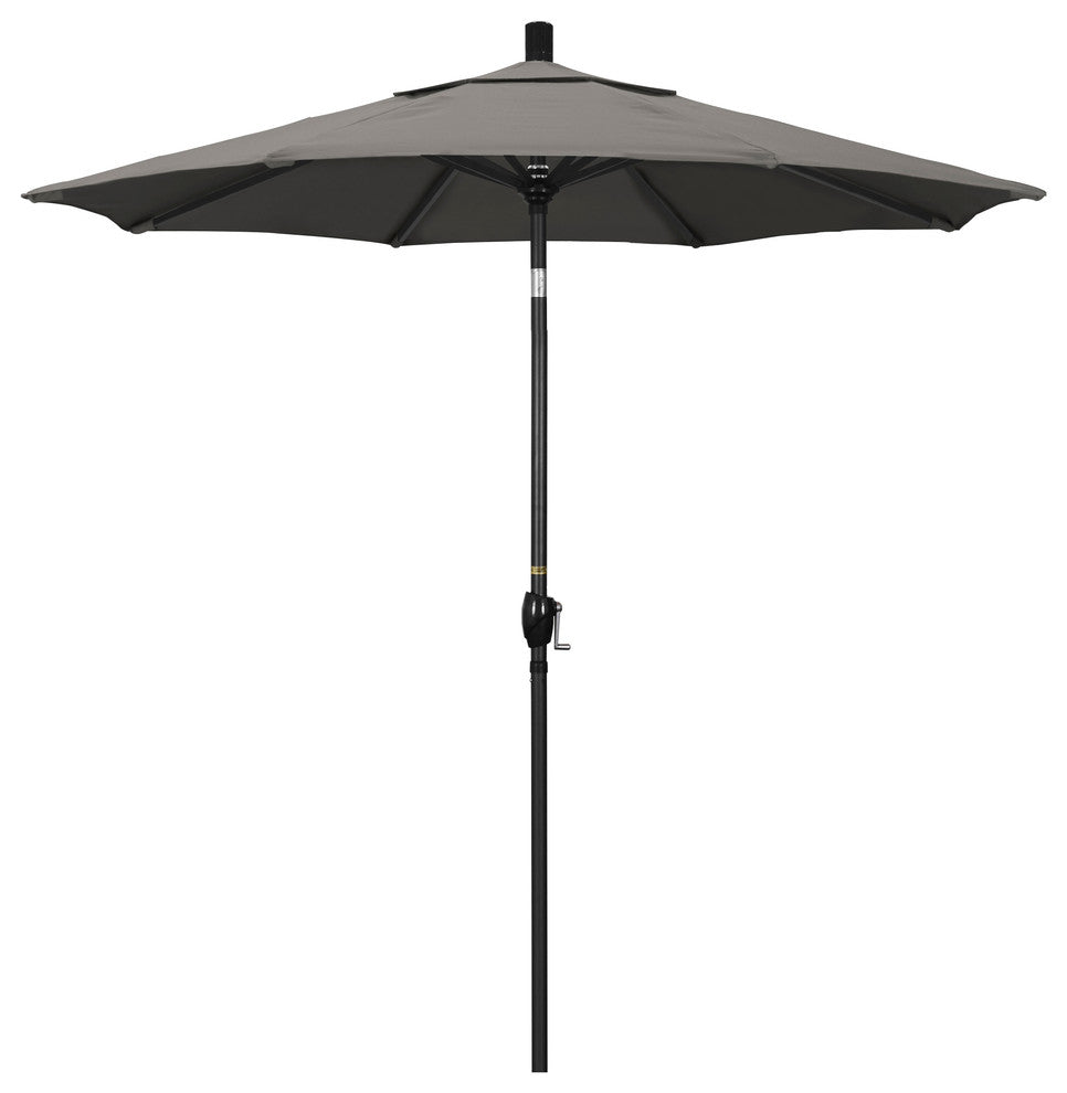 7.5' Matted Black Push-Button Tilt Crank Aluminum Umbrella, Taupe Pacifica