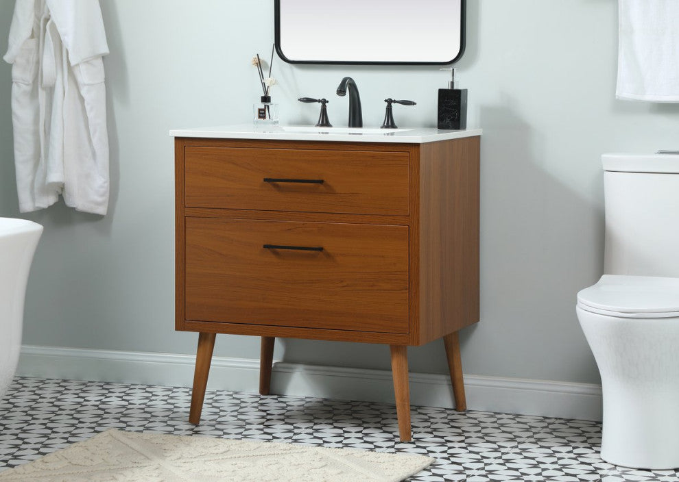 Home Living 22" Midcentury Modern Teak-Light Bathroom Vanity