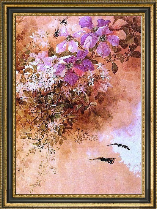 Raoul Paul Maucherat De Longpre Flowers and Insects Framed Canvas Print, 18"x27"