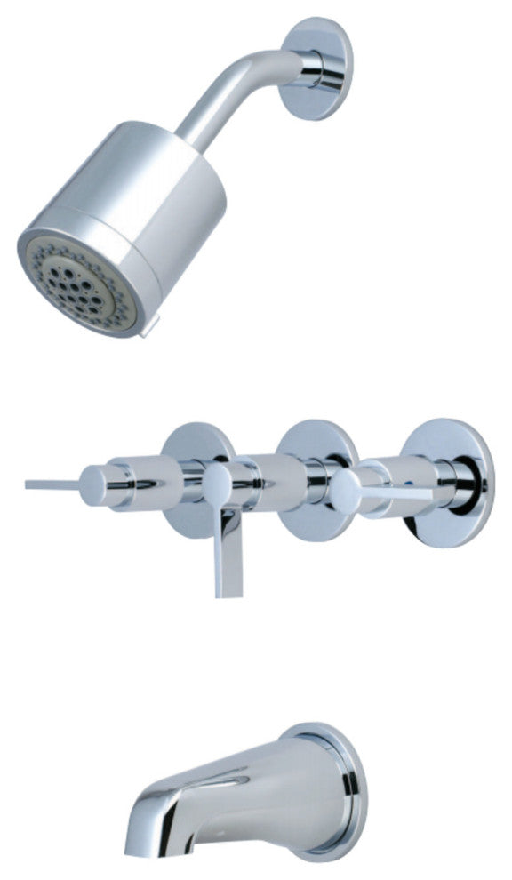 Kingston Brass Three-Handle Tub and Shower Faucet, Polished Chrome
