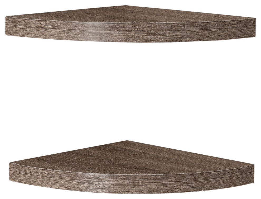 Veneer Corner Radial Shelves, Set of 2, Weathered Oak