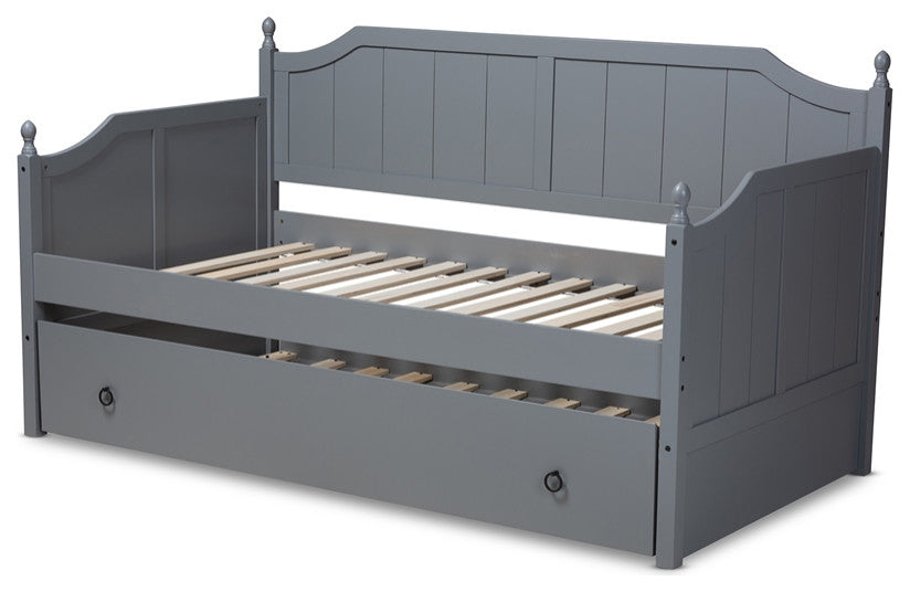 Cottage Farmhouse Grey finished Wood Twin Size Daybed with Trundle