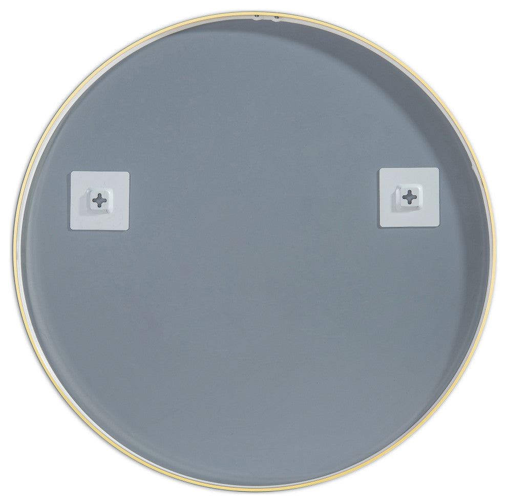 Round Metal Frame Shatterproof Wall Mount Mirror, FM3, Brushed Gold, 24"