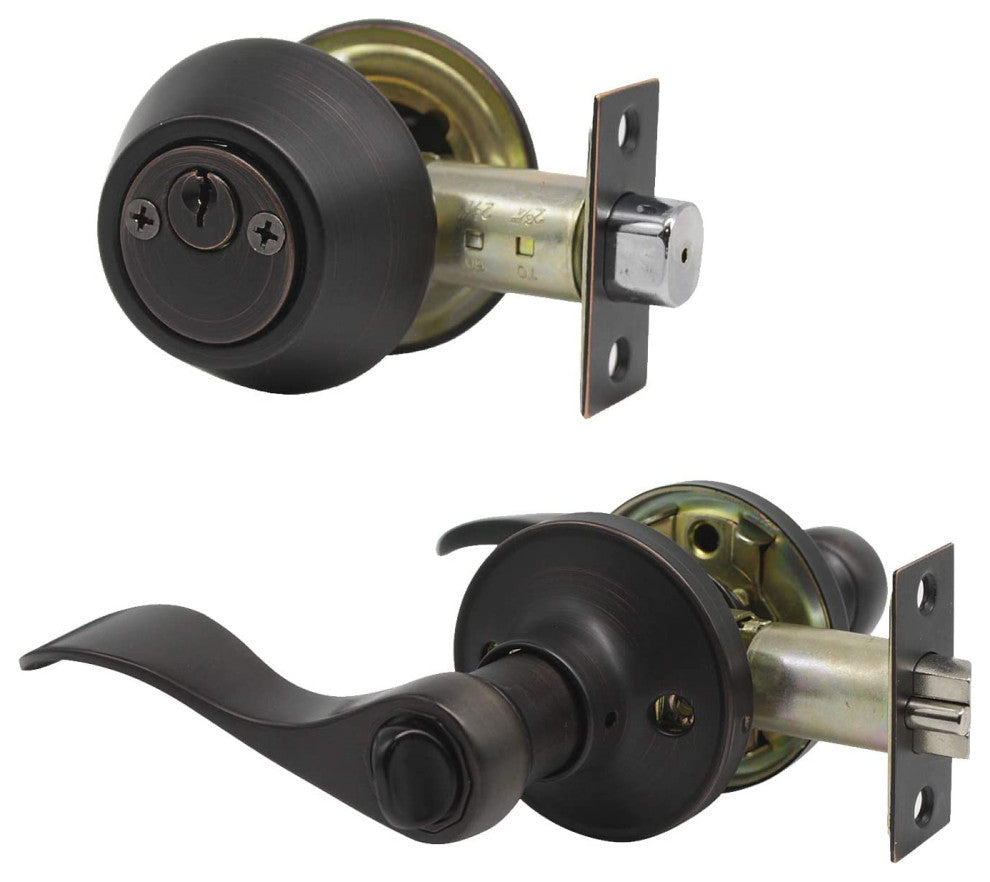 Levers Door Lock Set with Double Keyed Deadbolt, 1 Piece