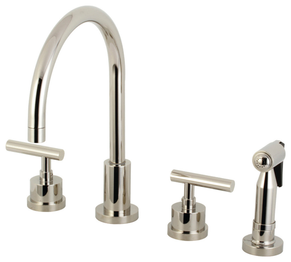 KS8726CMLBS 8" Widespread Kitchen Faucet With Brass Sprayer, Polished Nickel