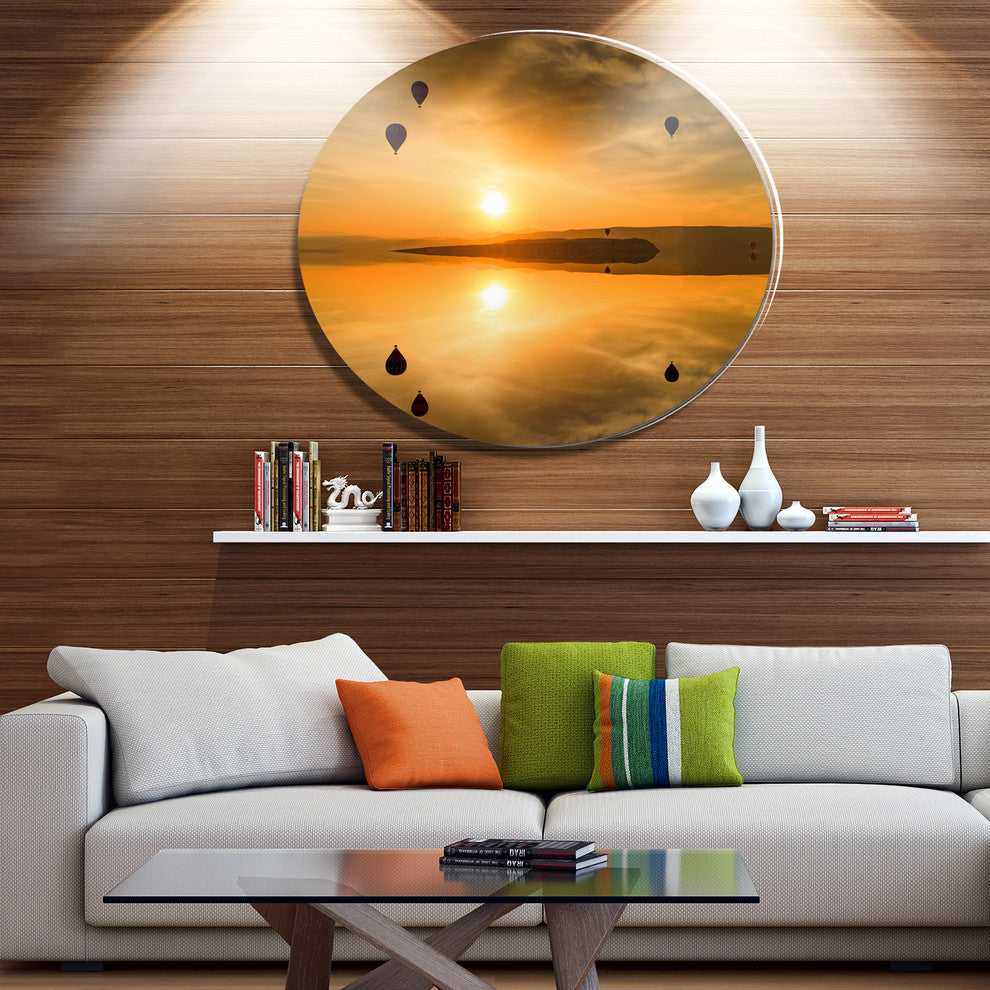 Flying Balloons And Reflection, Seashore Disc Metal Artwork, 38"