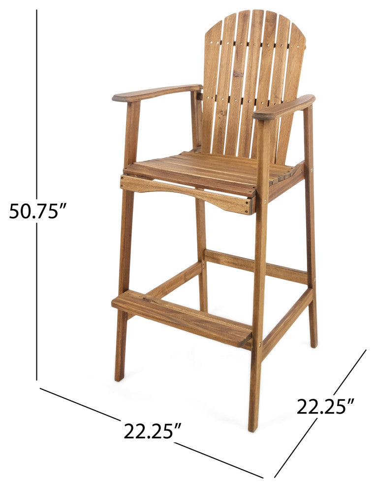 GDF Studio Malibu Outdoor Finish Acacia Wood Adirondack Barstools, Natural Stain, Set of 2