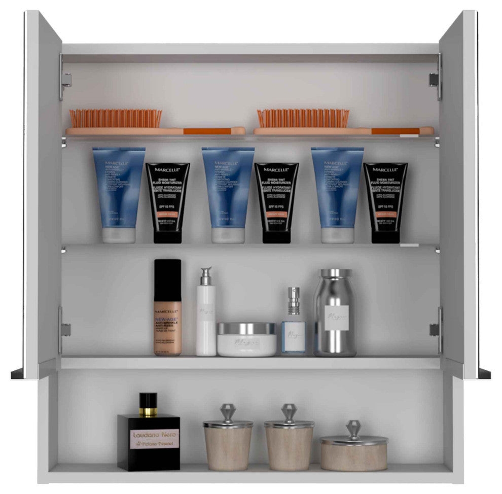 Ozark 24" Medicine Cabinet with Mirror, 3 Inner Shelves, and Open Shelf, White