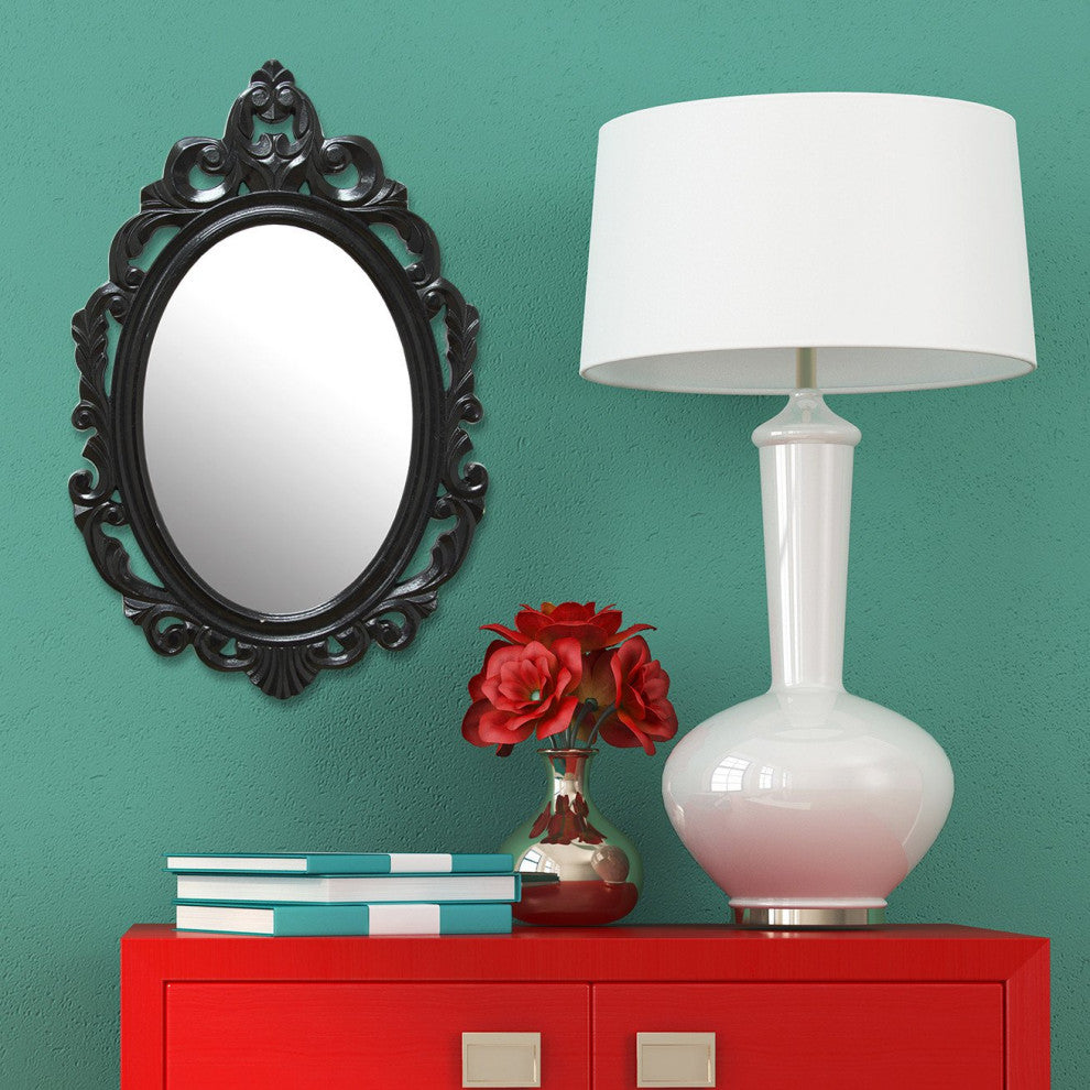 HomeRoots Glossy Black Oval Glass Wall Mirror